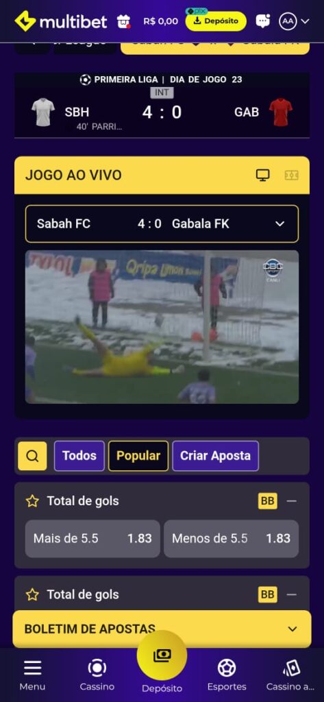 captura de tela do live stream no app da Multibet