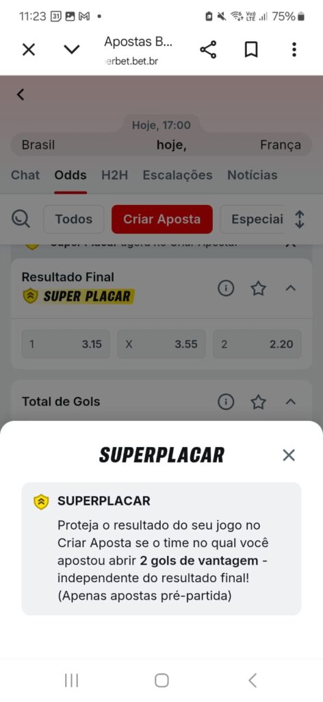 captura de tela do pagamento antecipado na Superbet