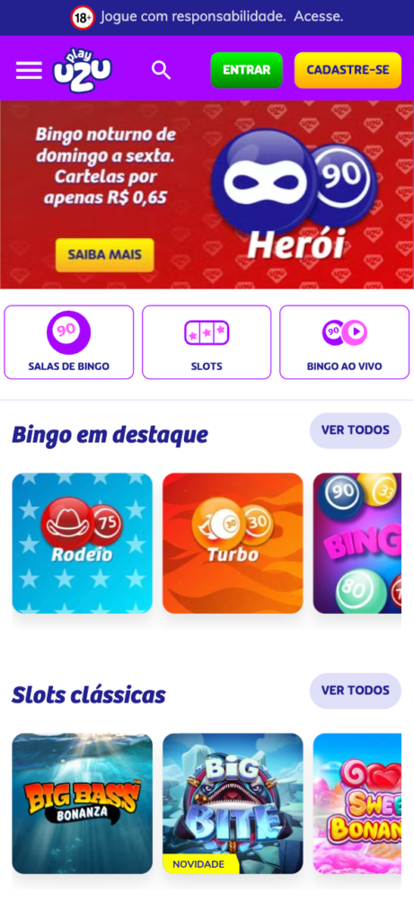 captura de tela seção de bingo na PlayUZU Brasil