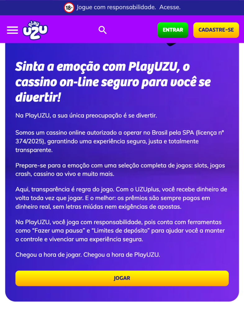 captura de tela da licença da PlayUZU Brasil