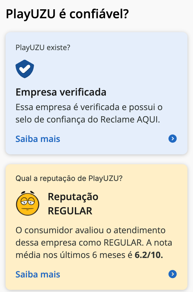 captura de tela da PlayUZU no Reclame Aqui