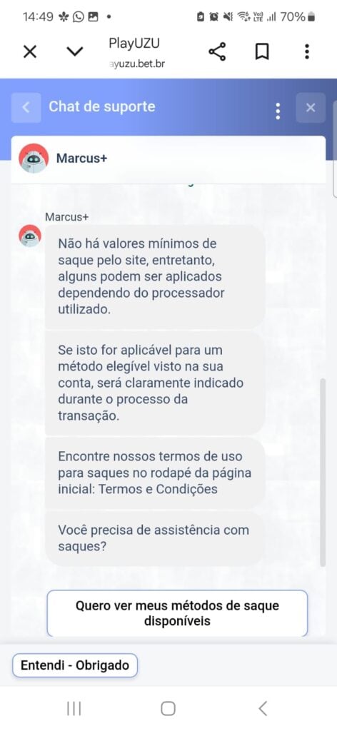 captura de tela do chat ao vivo da PlayUZU
