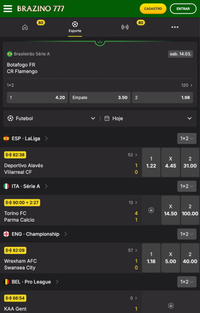 captura de tela das odds da Brazino777