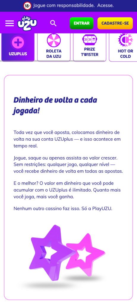 captura de tela do cashback da PlayUZU