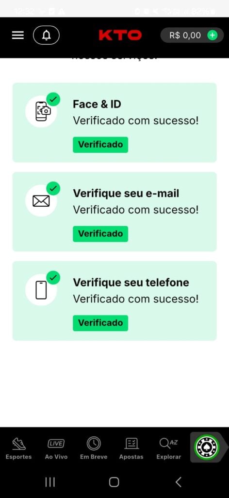 captura de tela da verificação KYC na KTO