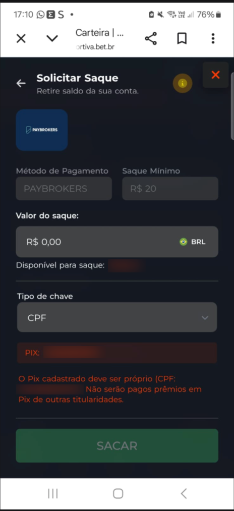 captura de tela do saque na Esportiva bet

