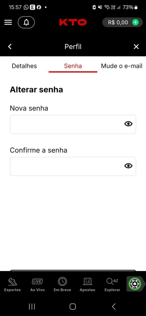 captura de tela da alteração de dados na KTO