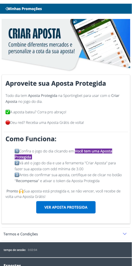 captura de tela da Aposta Protegida Sportingbet