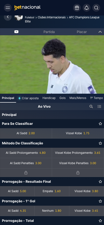 captura de tela das apostas ao vivo na Betnacional