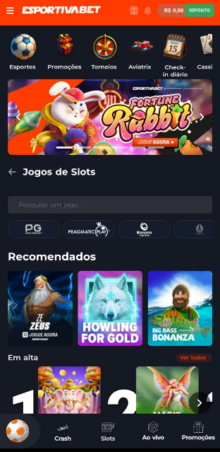 Imagem da tela do cassino no app Esportiva Bet