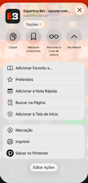 Imagem da tela para criar no iPhone um atalho do app Esportiva Bet