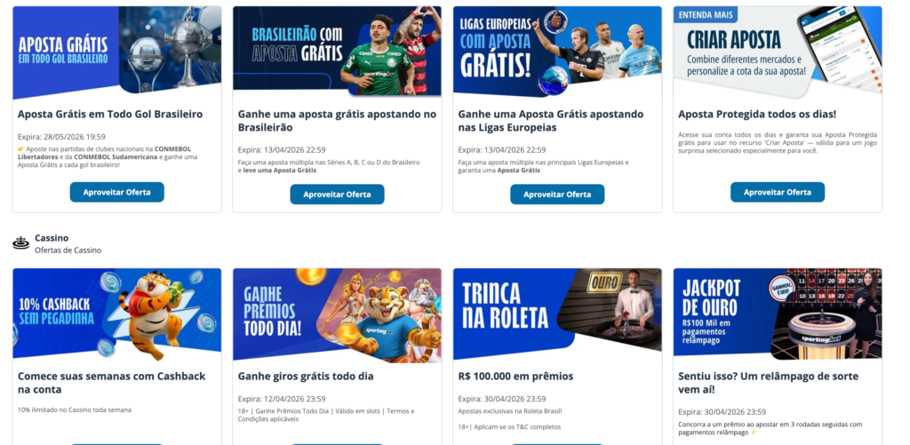 captura de tela dos bônus da Sportingbet