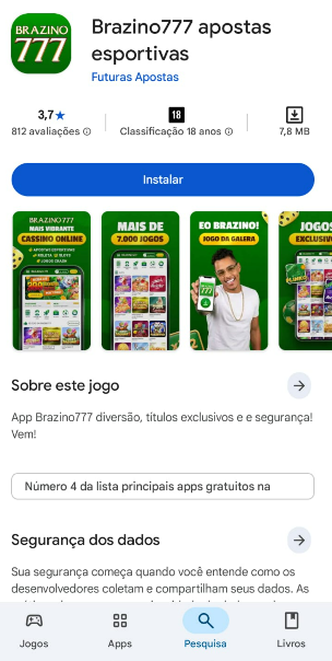 Tela para baixar o app Brazino777 na Play Store