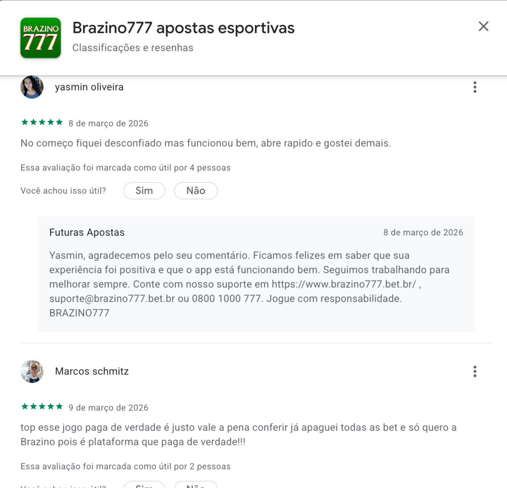 captura de tela do review do brazino777 app na Play Store
