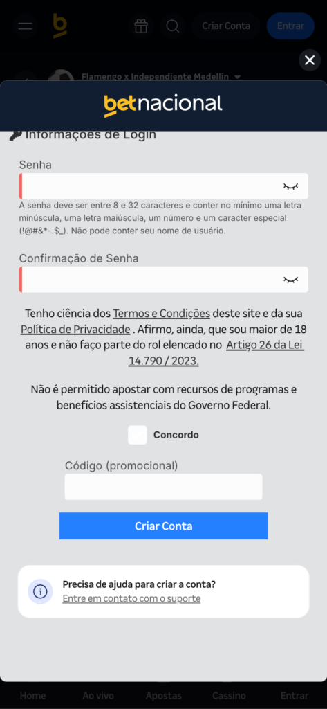 captura de imagem de como se cadastrar na Betnacional