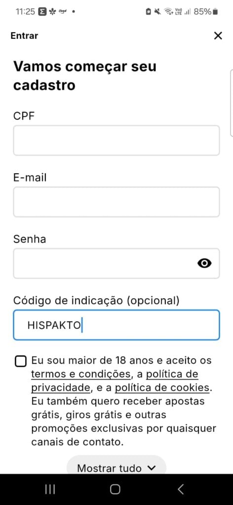 captura de tela de como se cadastrar na kto