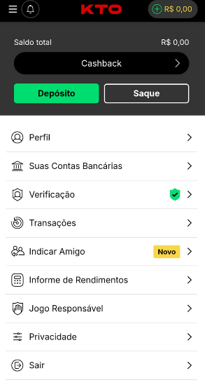 Passo 2 para sacar na KTO - acessar a área de saque