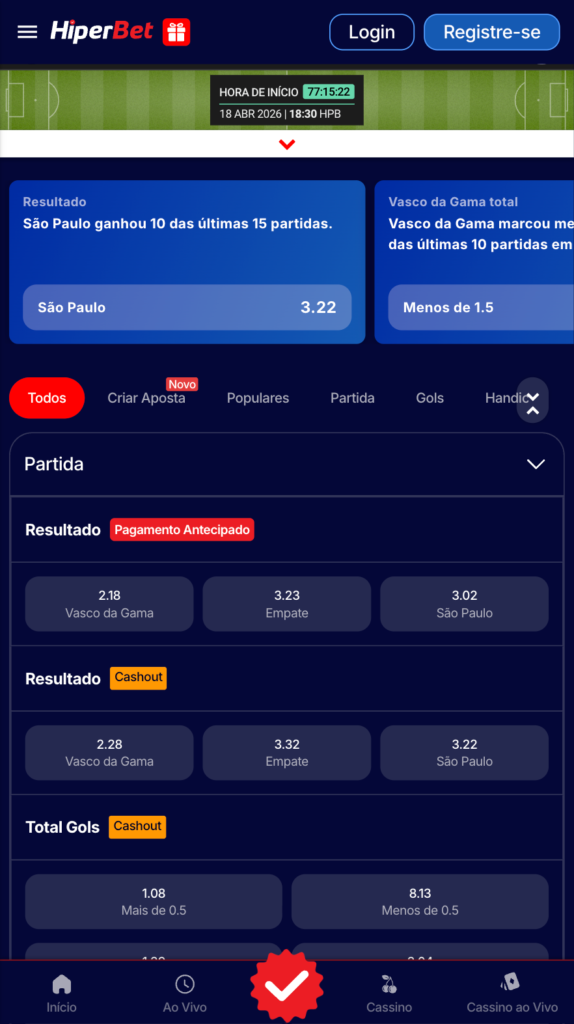 captura de tela de como apostar no app Hiperbet