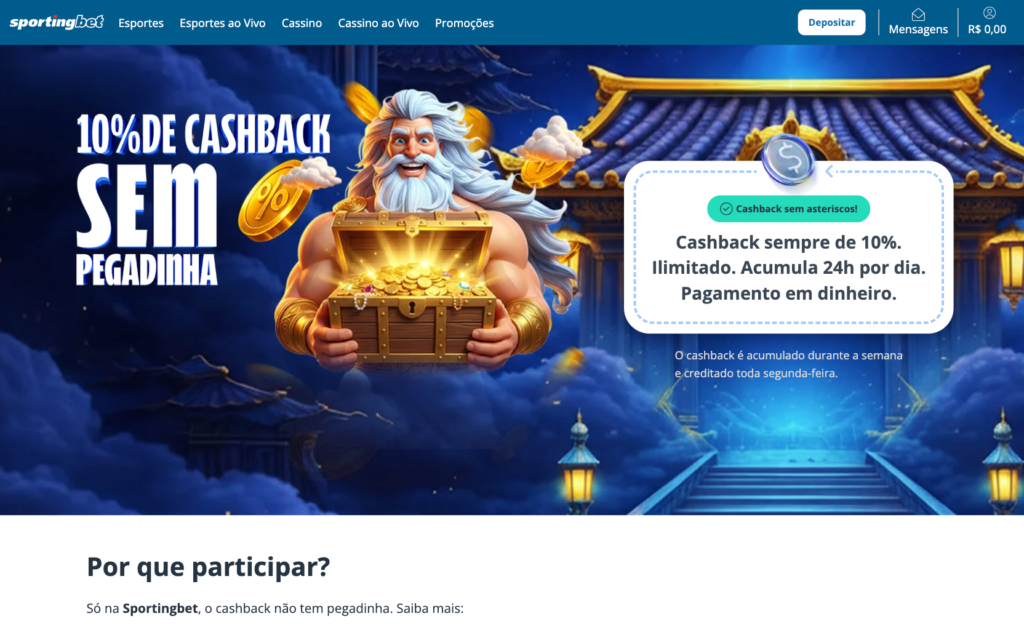 captura de tela do cashback sportingbet