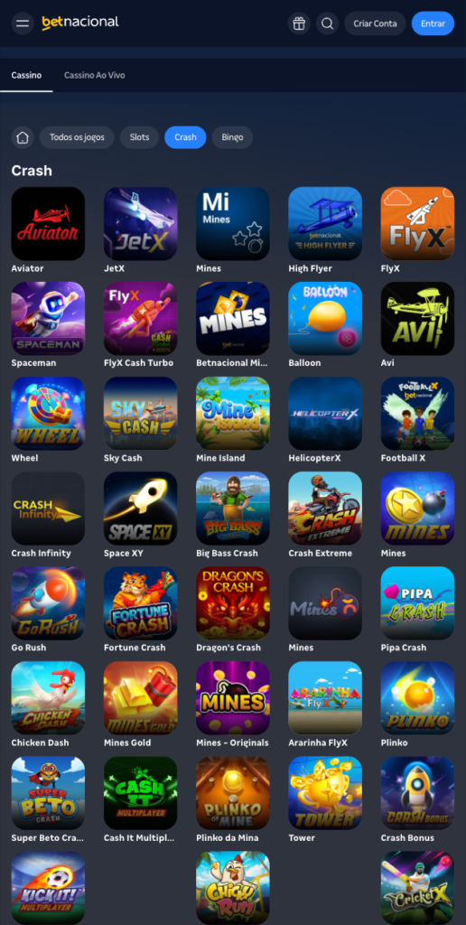 captura de tela dos crash games do cassino Betnacional