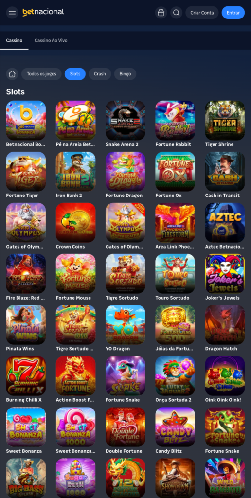 captura de tela dos slots do cassino Betancional
