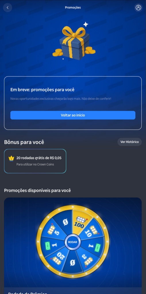captura de tela da central de bônus da Betnacional com ofertas exclusivas para cada usuário