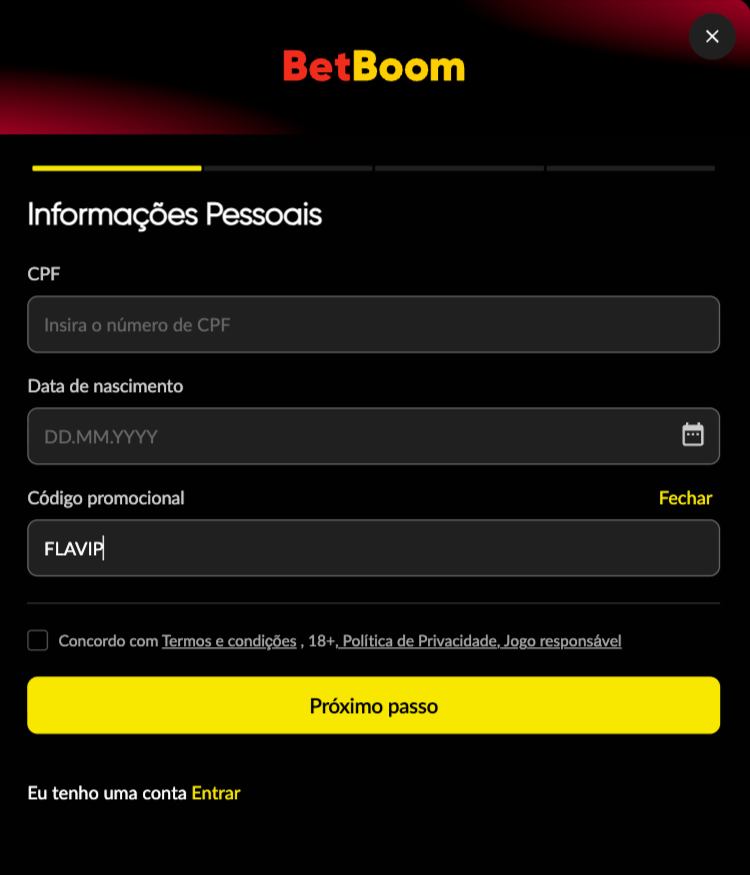 captura de tela do código promocional BetBoom