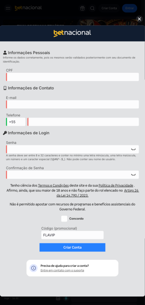 captura de tela de como ativar o código promocional betnacional