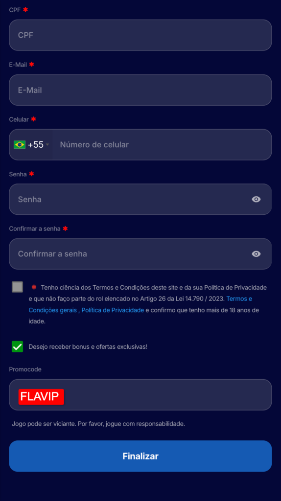 captura de tela do cadastro e ativação do código promocional Hiperbet