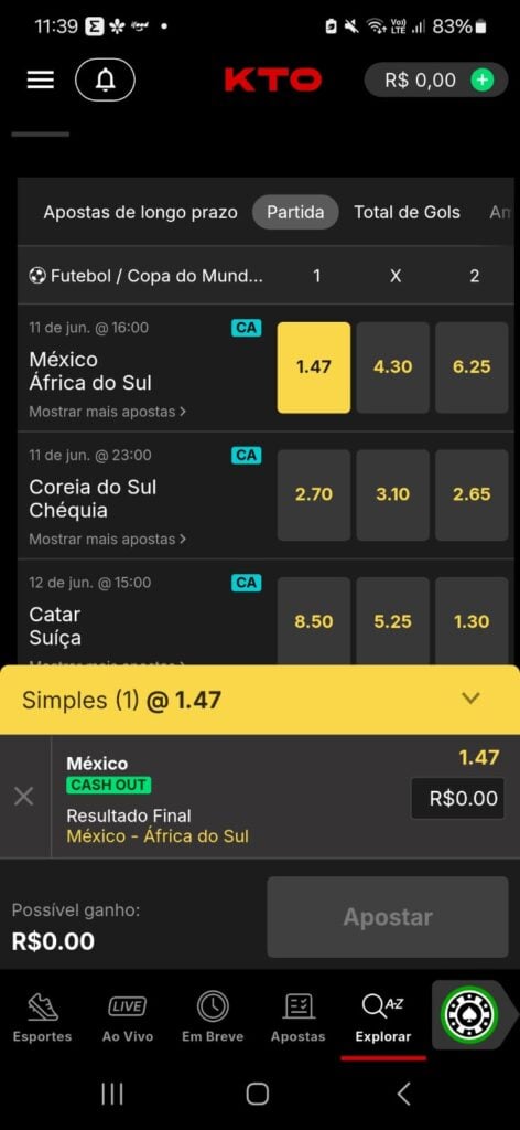 captura de tela de como apostar na Copa do Mundo na KTO