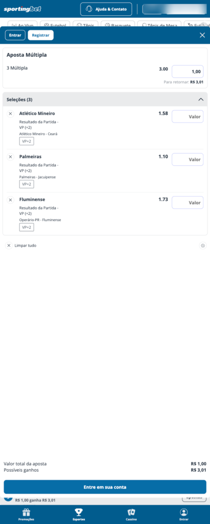 captura de tela de uma aposta múltipla na Sportingbet