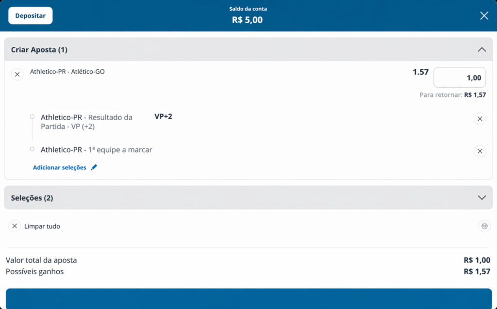 captura de tela do criar aposta na Sportingbet