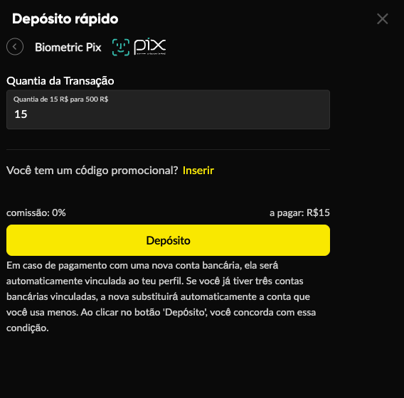 captura de tela do processo de depósito BetBoom