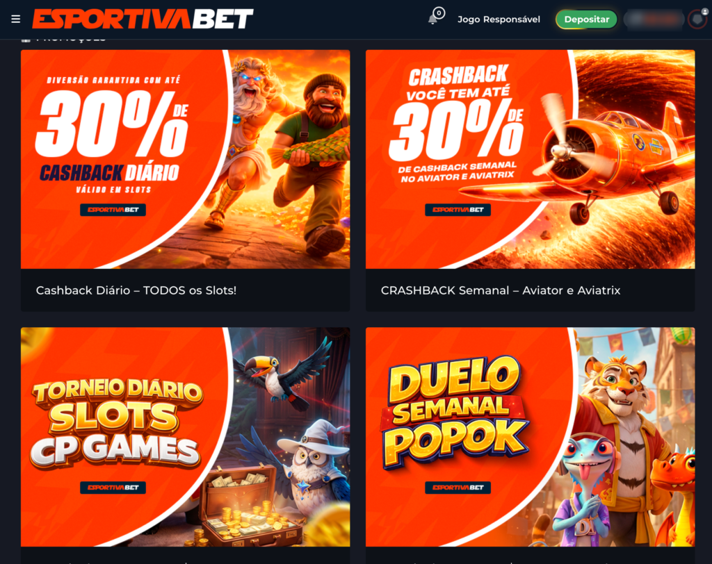captura de tela com os bônus da Esportiva Bet