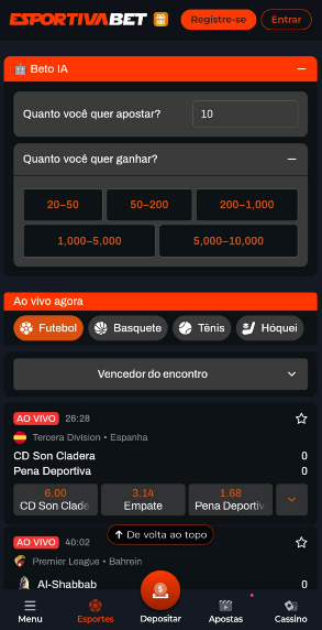 Imagem da tela do recurso Beto IA da Esportiva Bet.