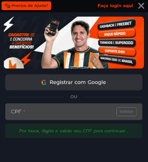 Imagem da tela de registro para iniciar o cadastro na Esportiva Bet.