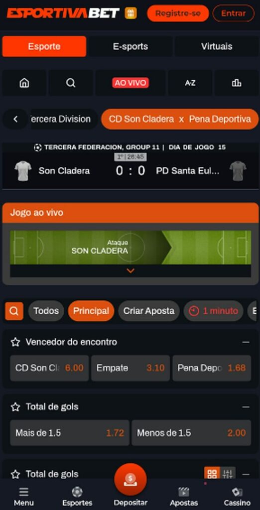 Imagem da tela de jogo para apostar na Esportiva Bet.