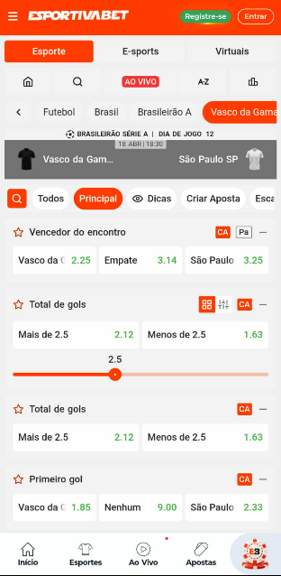 captura de tela da cobertura de futebol e variedade de mercados na Esportiva bet
