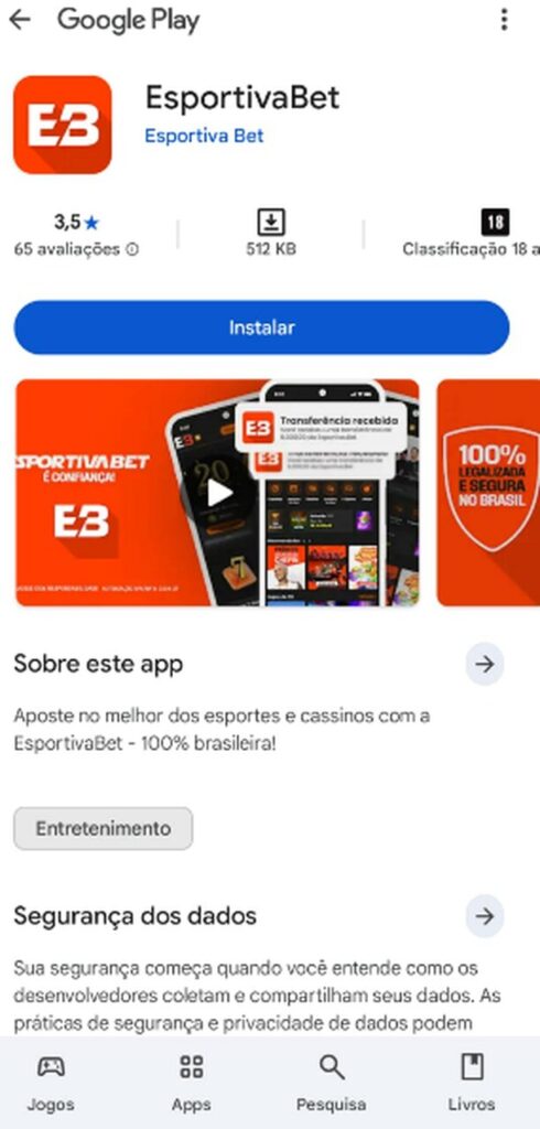 Imagem do app da Esportiva Bet para baixar na Google Play.