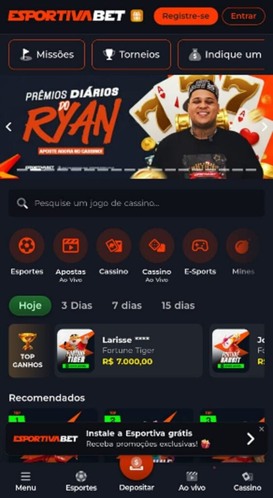 Imagem da tela do app Esportiva Bet para fazer o cadastro.