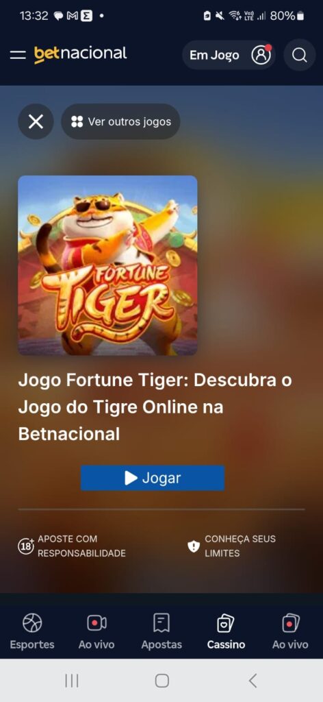 captura de tela do Fortune Tiger na Betnacional