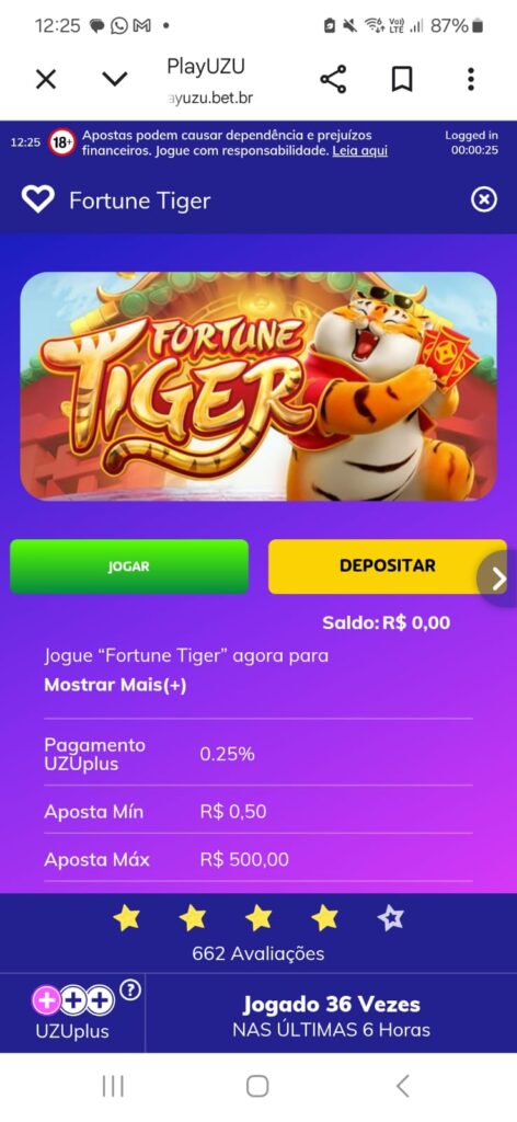 captura de tela do fortune tiger na playuzu