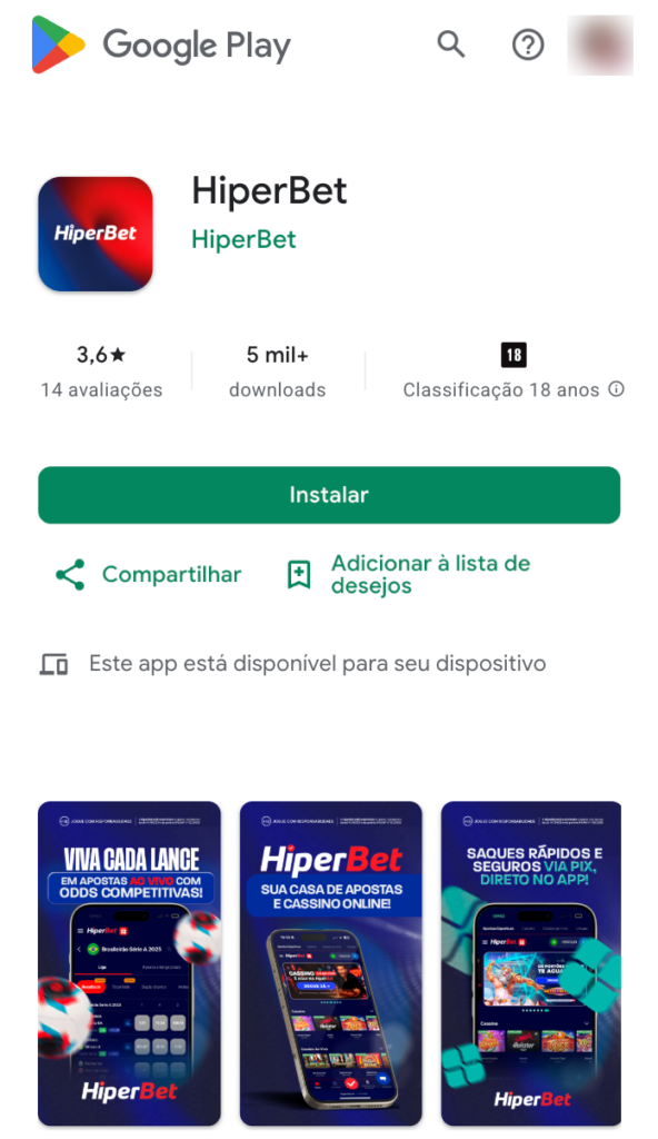 captura de tela do app Hiperbet na Play Store