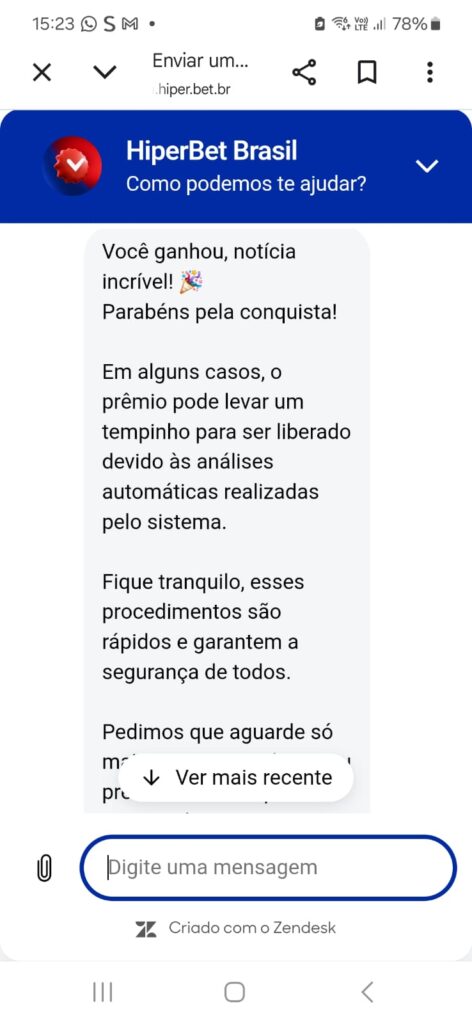 captura de tela do chat ao vivo da Hiperbet