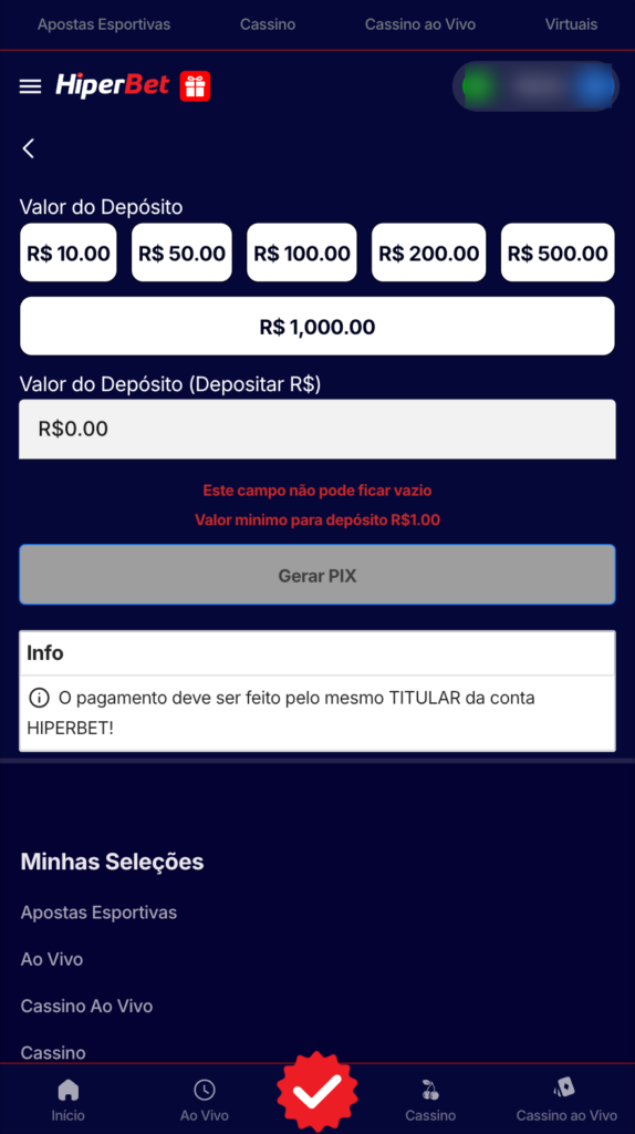 captura de tela de como depositar no hiperbet app