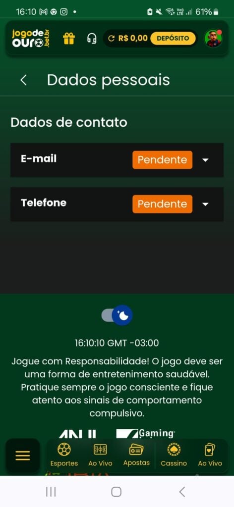 captura de tela do processo de como sacar na jogo de ouro bet