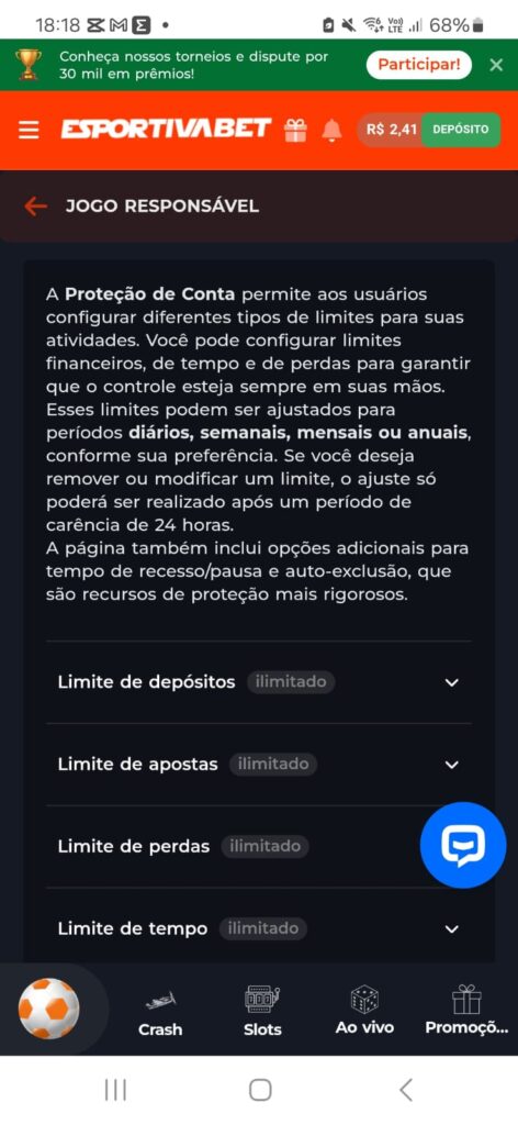 captura de tela do jogo responsável da Esportiva Bet
