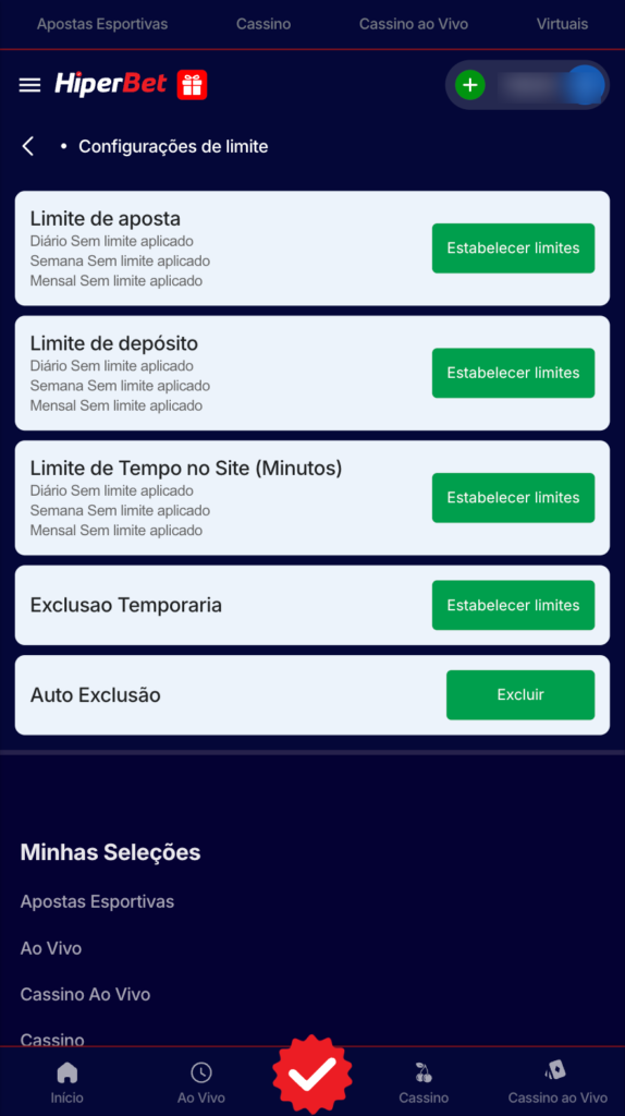 captura de tela das ferramentas de jogo responsável da hiperbet