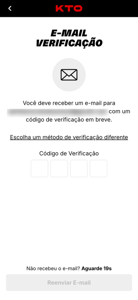 captura de tela da verificação de e-mail da KTO