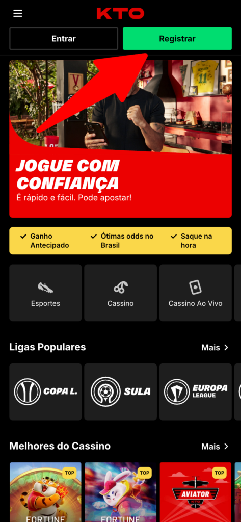 captura de tela do processo de cadastro na KTO